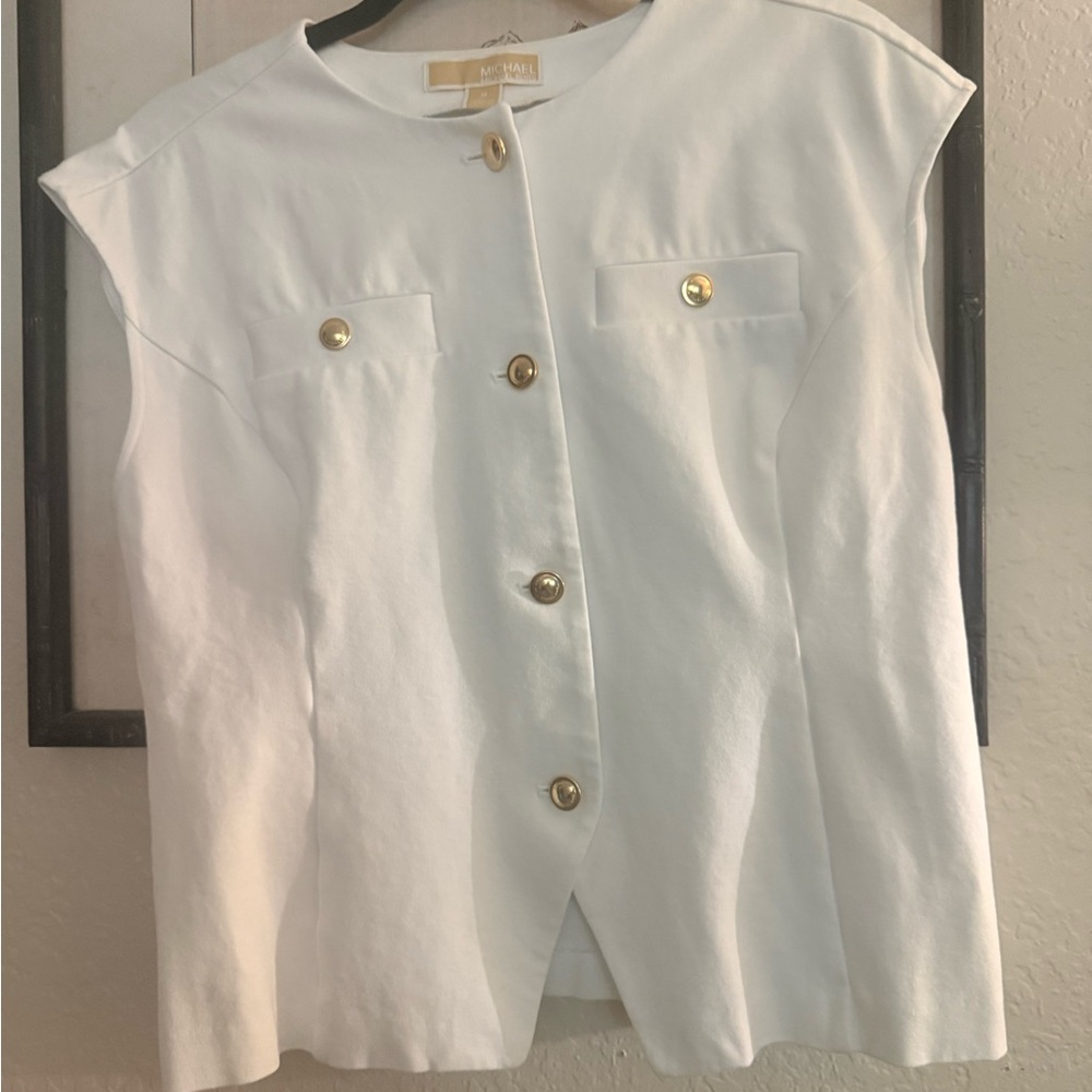 Michael Kors White Gold Button Top – Size M